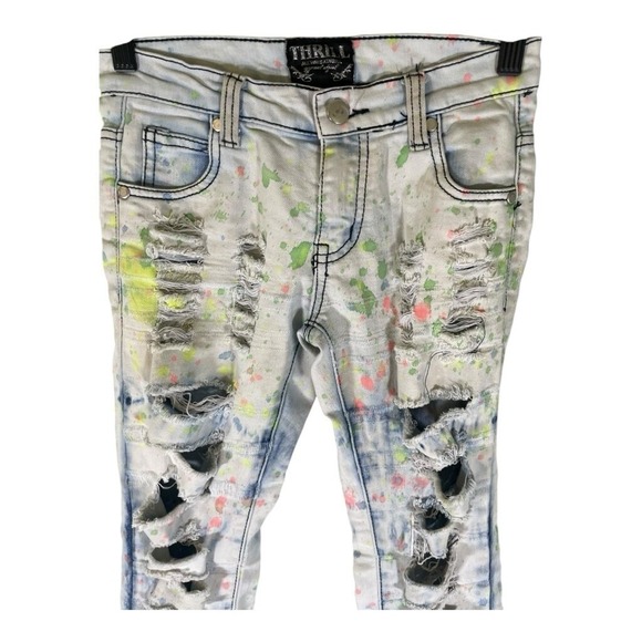 Thrill Other - Thrill Jeans Girls Distressed Shredded Trendy Size 8 Unique Cool Paint Splatter